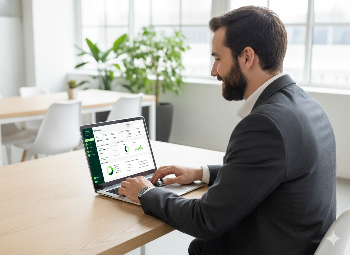Gestor a acompanhar resultados no dashboard Triunfa