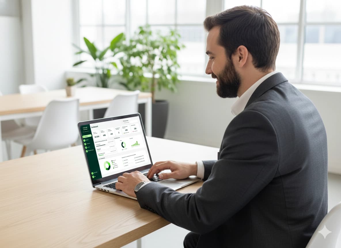 Gestor a acompanhar resultados no dashboard Triunfa